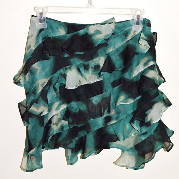 ASOS Green Abstract Ruffle Chiffon Mini Skirt - Picture 2 of 6